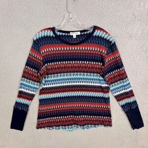 ORVIS WOMENS LIGHTWEIGHT SWEATER BLOUSE BLUE MULTICOLORED SIZE XL